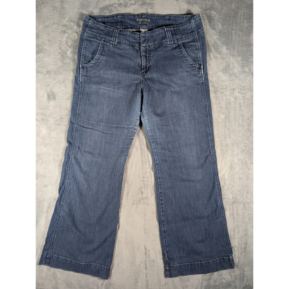 Sonoma Life + Style Women's 16 Wide Leg Trouser Jeans Dark Wash Blue 100% Cotton